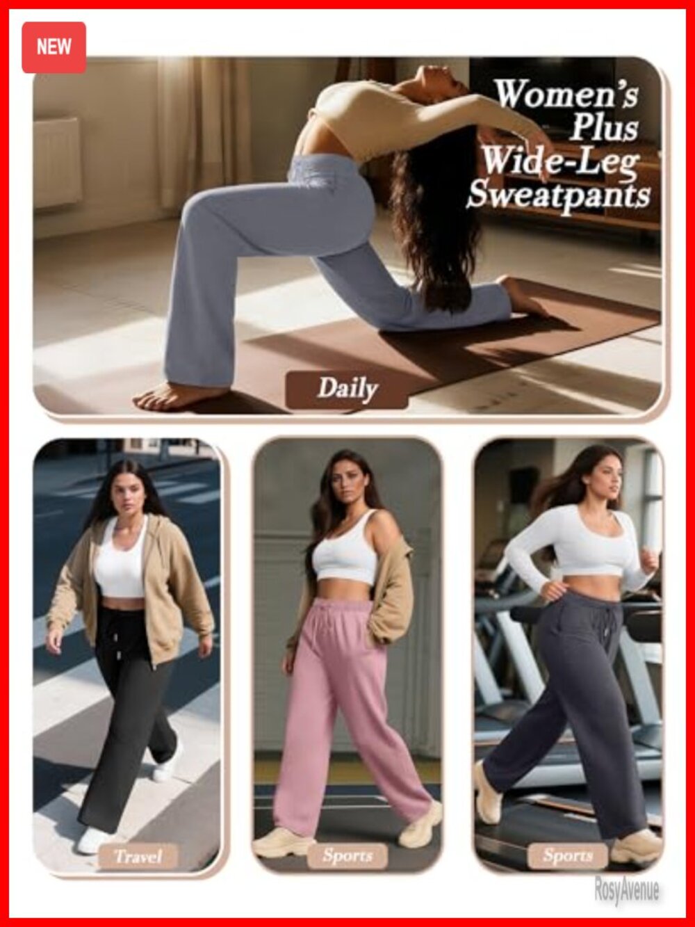 4 Pack Plus Size Wide Leg Sweatpants High Rise Drawstring Pockets - Picture 3 of 6